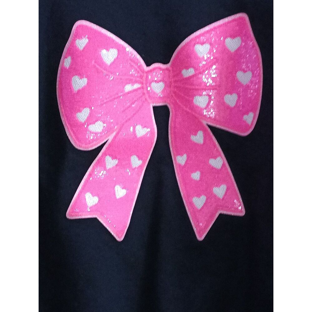 Gildan Heavy Blend Black Pink Coquette Bow Heart Graphic Sweatshirt Medium - Picture 3 of 3